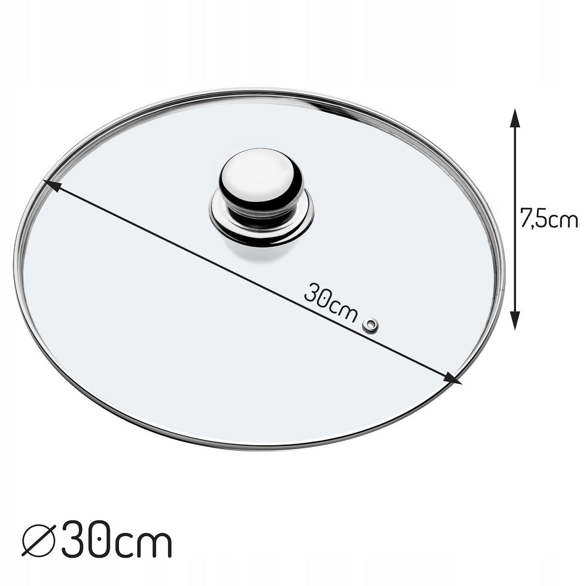 DECKEL mit Metallgriff, 30 cm - Transparent, Glas (30cm) - KADAX