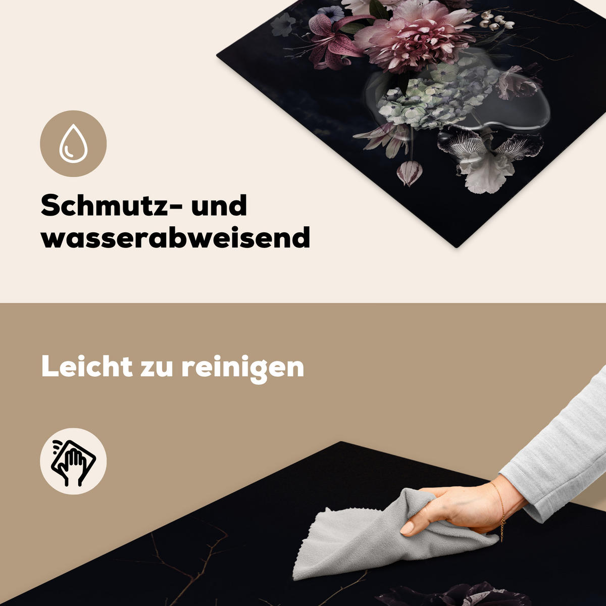 HERDABDECKPLATTE Blumen - Vintage - Pastell - Rosa - Weiß 59x51 cm - Altrosa, Kunststoff (59/0.2/51cm) - MuchoWow