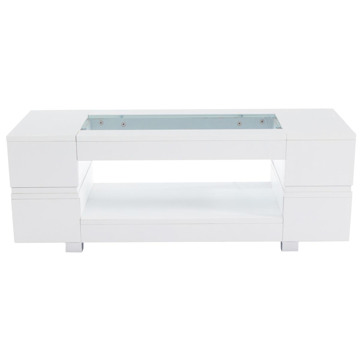 COUCHTISCH aus Spanplatte und Glas 100x50x35 cm Weiß mit LED-Beleuchtung und Stauraum - Weiß, Holzwerkstoff (100/50/35cm) - IVMEU