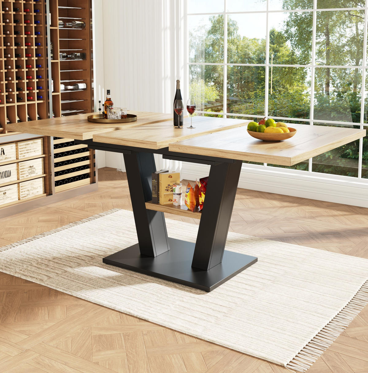ESSTISCH ausziehbar 118-157 cm MDF Metall Schwarz Natur - Schwarz, Metall (157/70/75cm) - Meubliv
