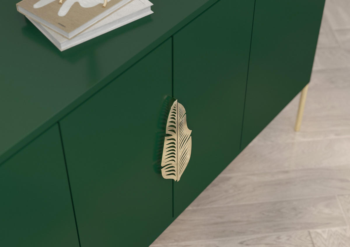 SIDEBOARD Merlin, Grün, Goldene Details - Dunkelgrün/Goldfarben, Holzwerkstoff/Metall (138/79/40cm) - Skandica