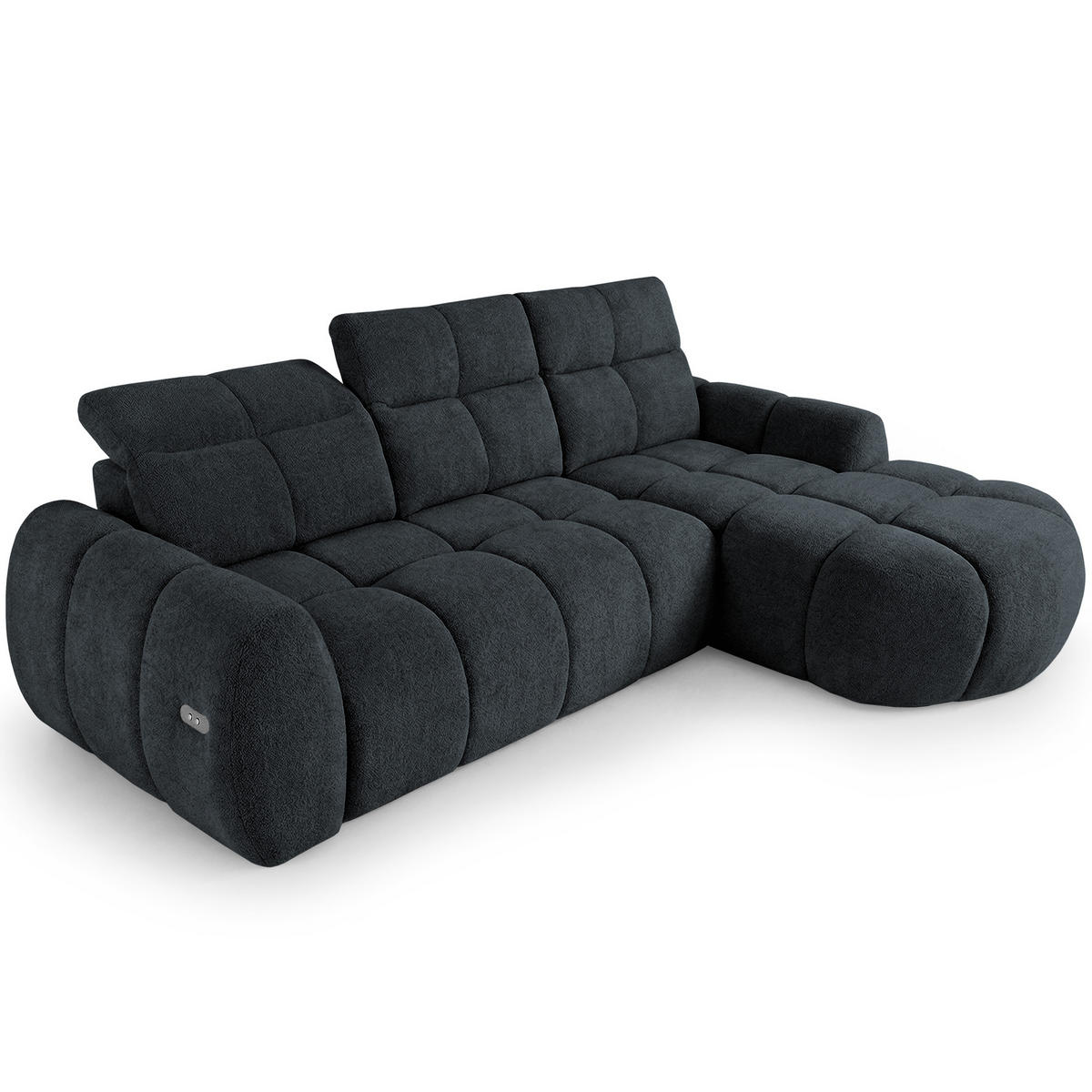 ECKSOFA Sorel Mini mit Automatisch verstellbarer Sitztiefe und Kopfstützen, rechts, Schwarz - Schwarz, Textil (275/190cm) - Beautysofa