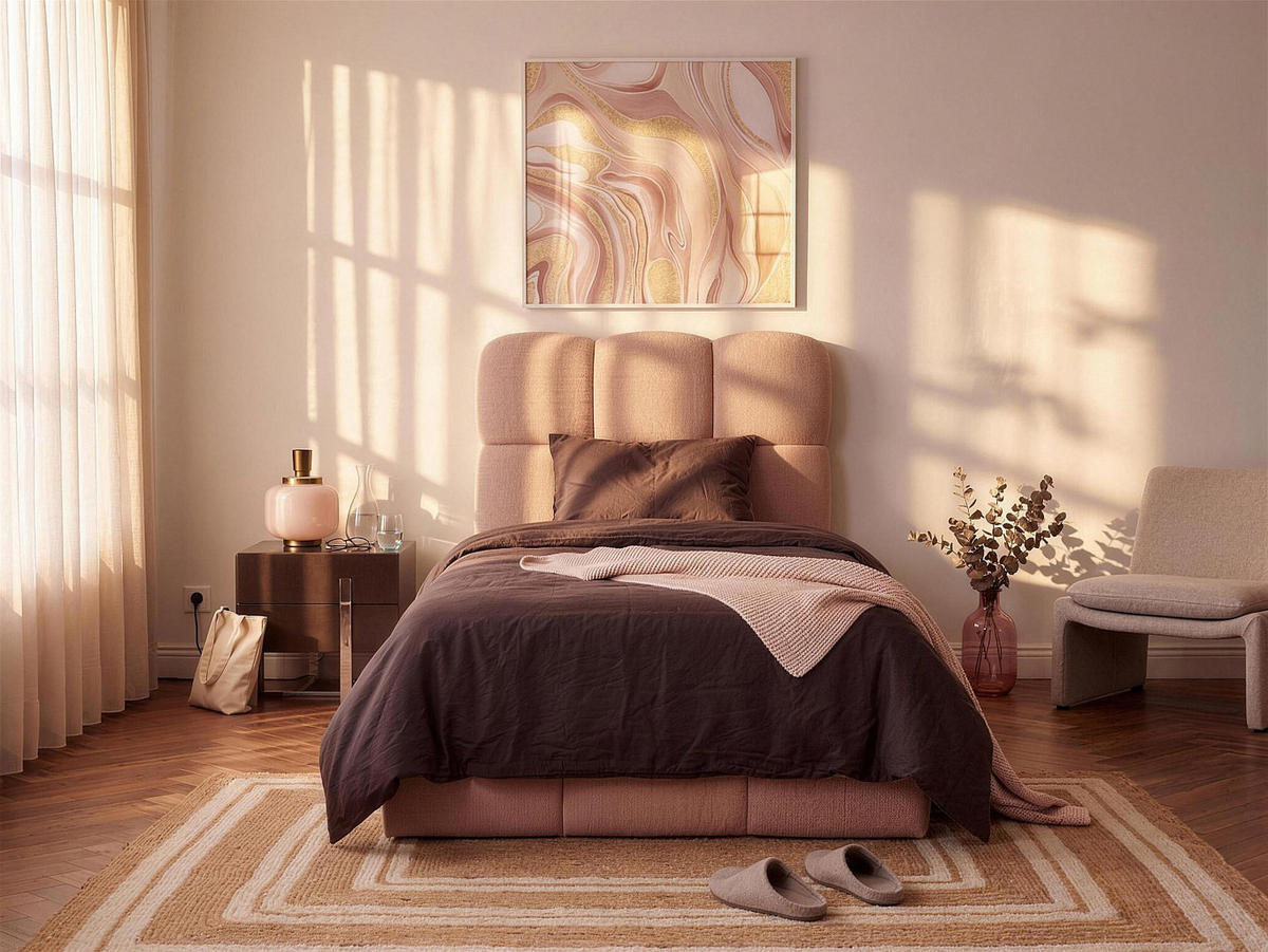 BETT mit Bettkasten - 1 Person - stoff - rosa Diludo - Pink, Textil (90/190cm) - Vente-Unique