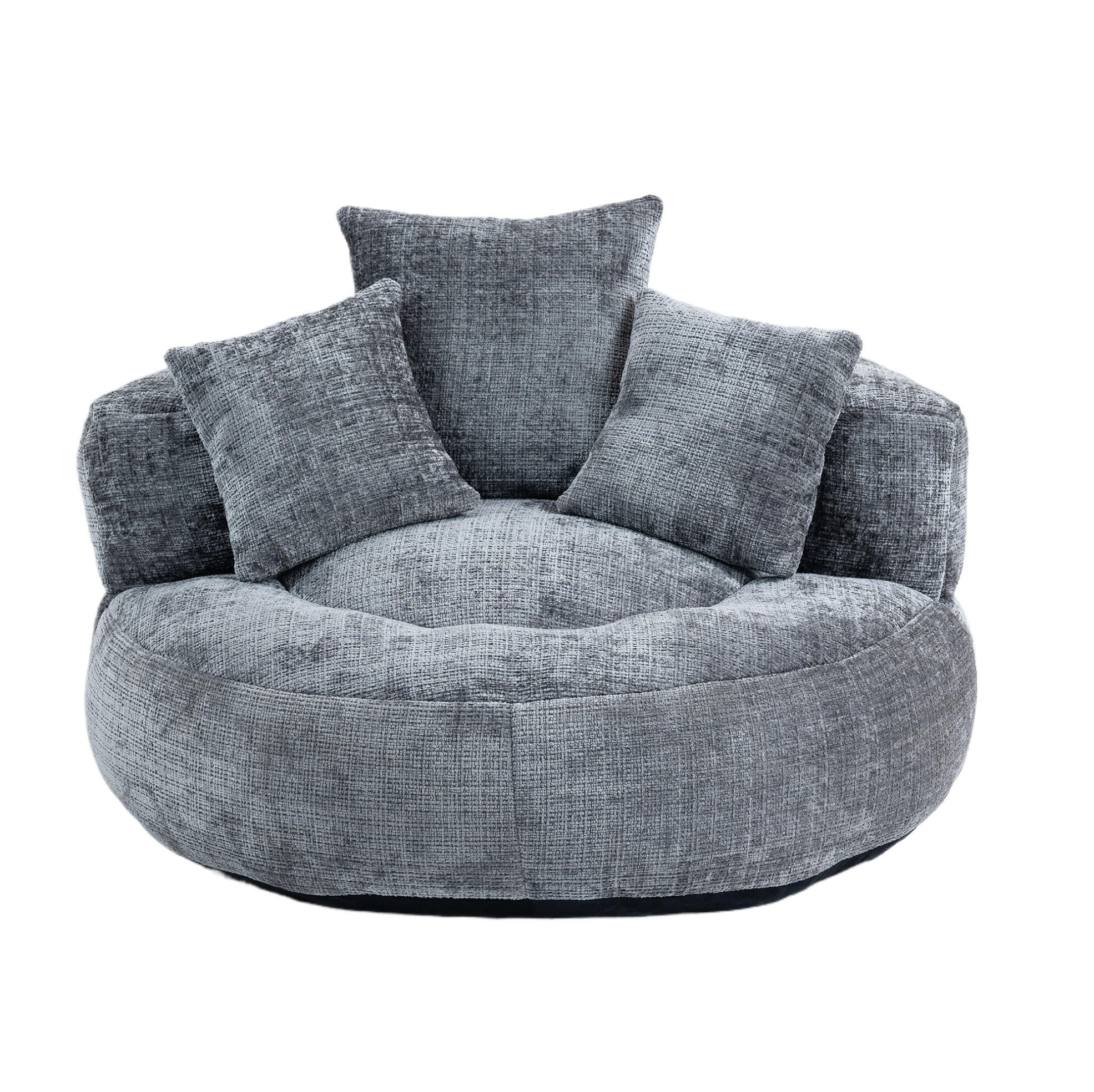 SITZSACK-SESSEL 108/108/52 cm mit hoher Rückenlehne und Armlehnen aus Chenille, weich und geräumig, Grau - Grau, Textil (108/52/108cm) - Redom