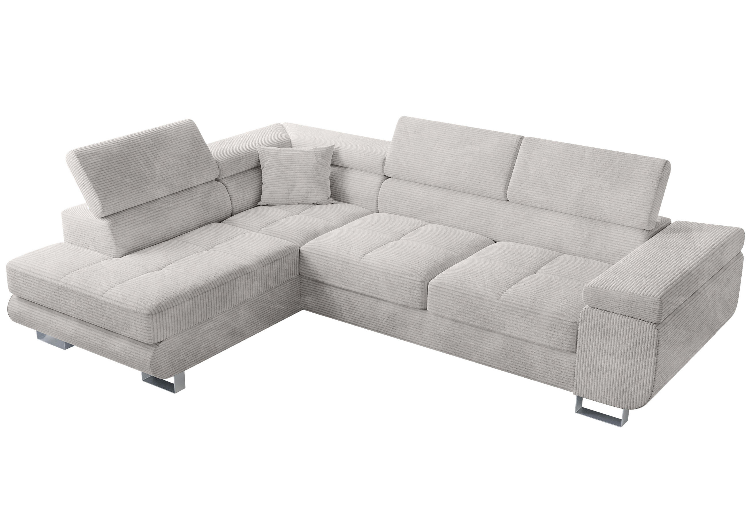 ECKSOFA Anton mit Schlaffunktion Weiß Cord - Silberfarben/Weiß, Textil/Metall (142/275cm) - Bromarkt