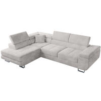 ECKSOFA Anton mit Schlaffunktion Weiß Cord - Silberfarben/Weiß, Textil/Metall (142/275cm) - Bromarkt