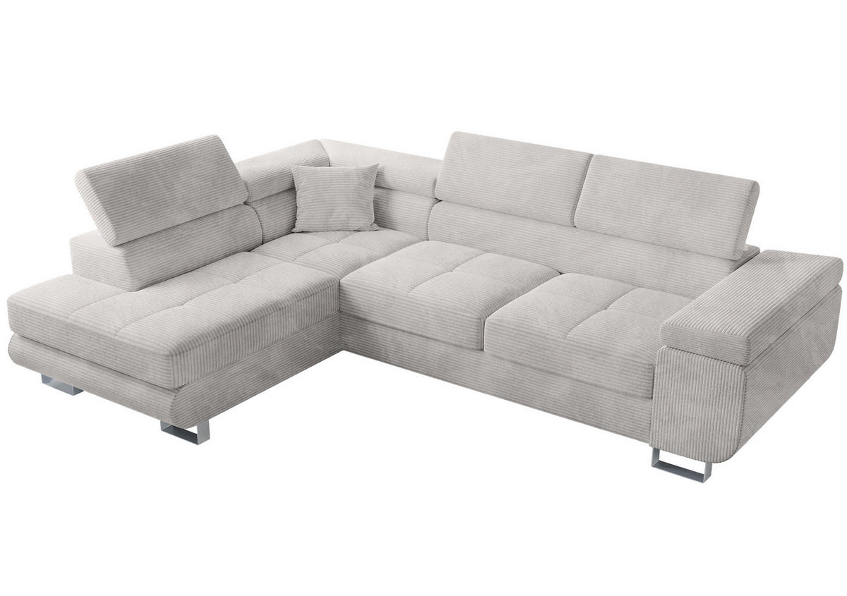ECKSOFA Anton mit Schlaffunktion Weiß Cord - Silberfarben/Weiß, Textil/Metall (142/275cm) - Bromarkt