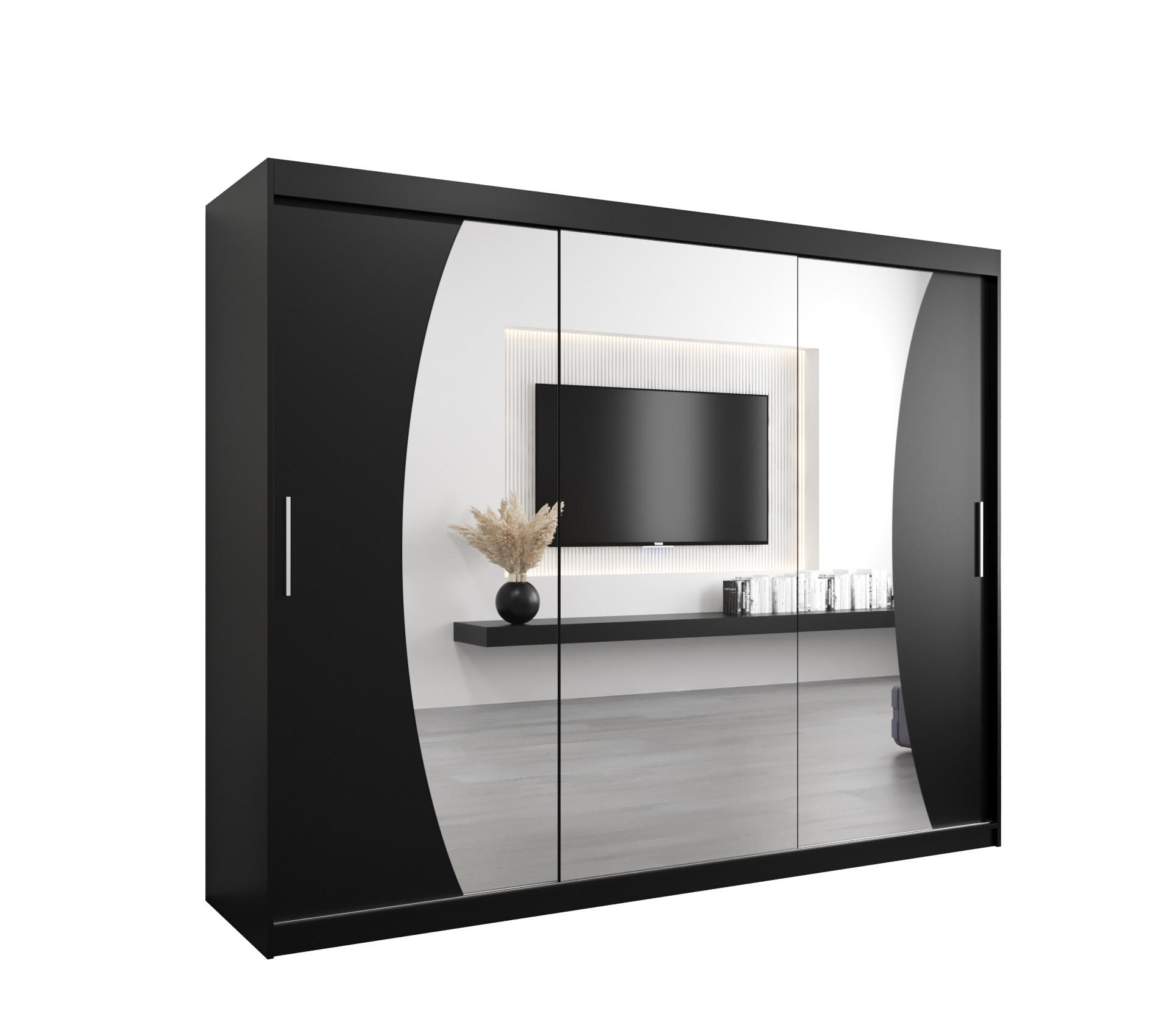 Abiks Möbel Schwebetürenschrank Schwarz, Eiche Artisan 250x200x62 cm