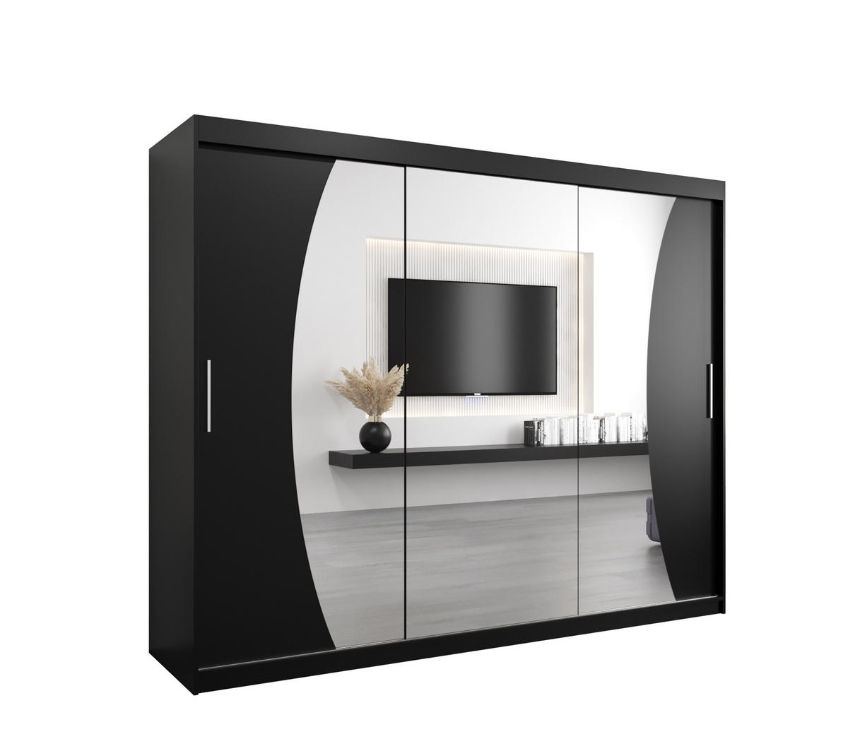 SCHWEBETÜRENSCHRANK 200/250/62 3-türig - Silberfarben/Schwarz, Holz/Kunststoff (250/200/62cm) - MÖBEL KRYSPOL