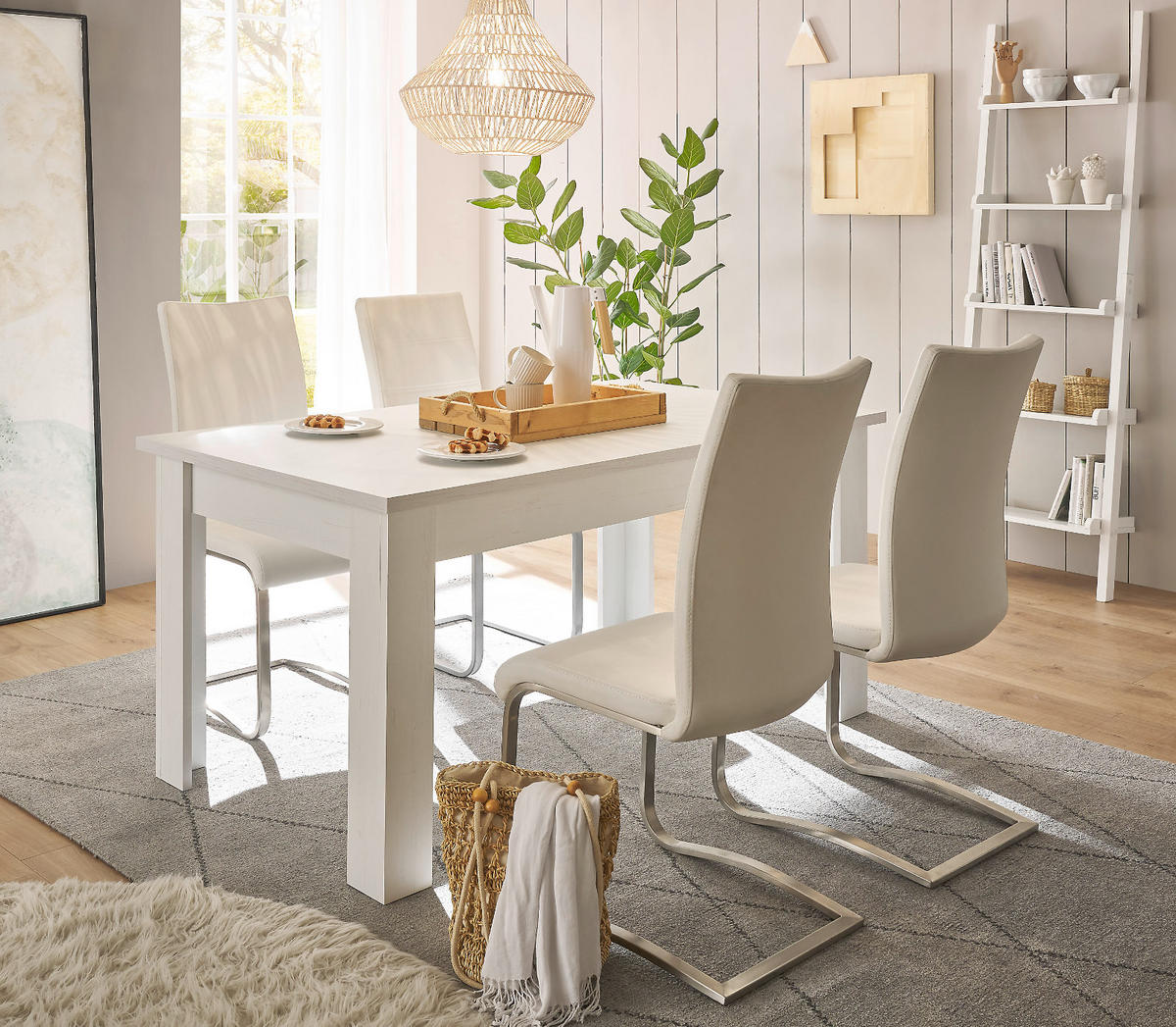 ESSTISCH weiß Pinie Landhaus, Tisch 160 x 90 cm - Weiß/Pinienfarben, Holzwerkstoff (160/90/76cm) - Furn.Design