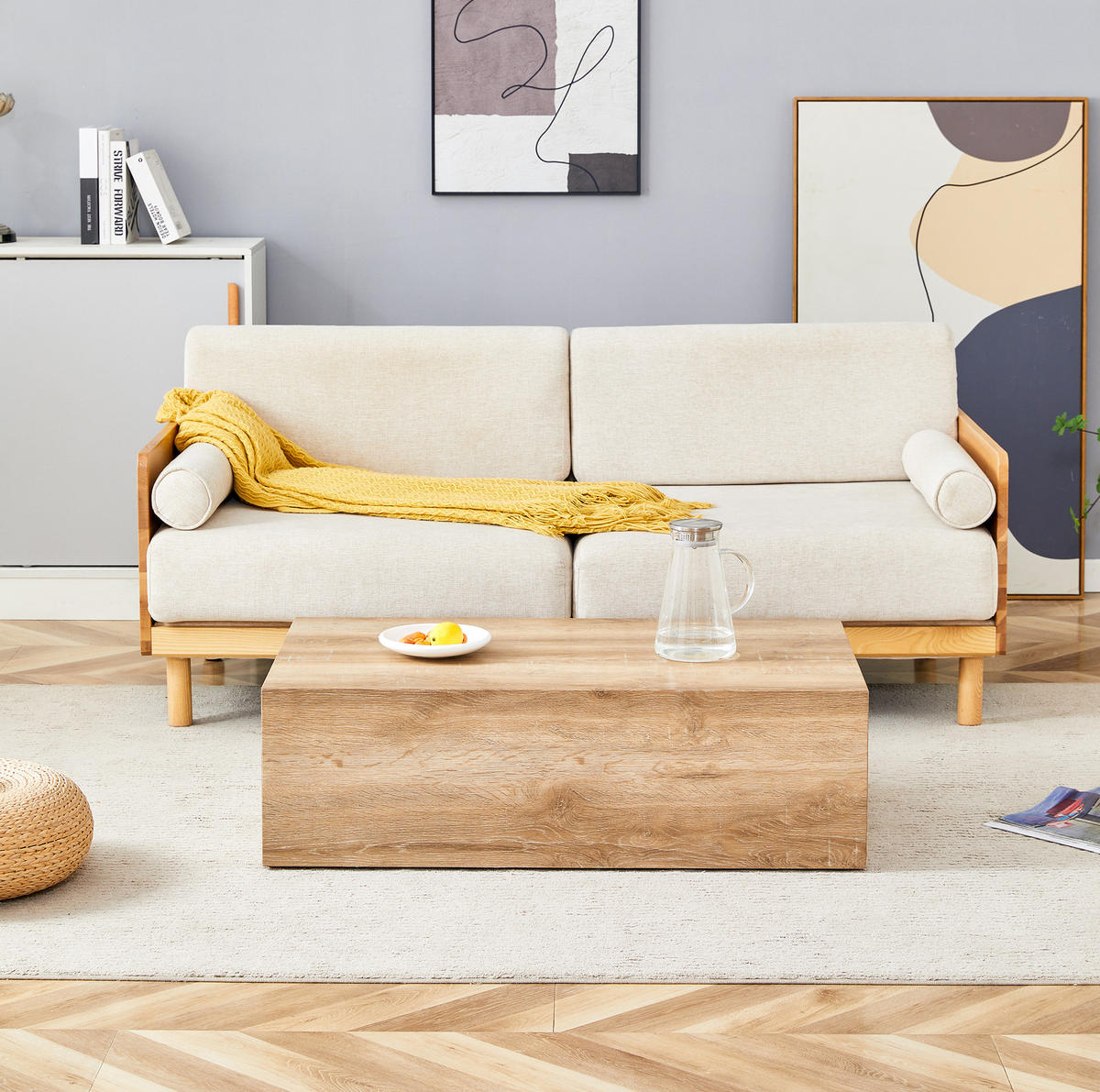 COUCHTISCH aus MDF 90x50x30 cm holzfarben mit Holzmaserung und rutschfesten Silikonfüßen - Naturfarben, Holzwerkstoff (90/50/30cm) - IVMEU