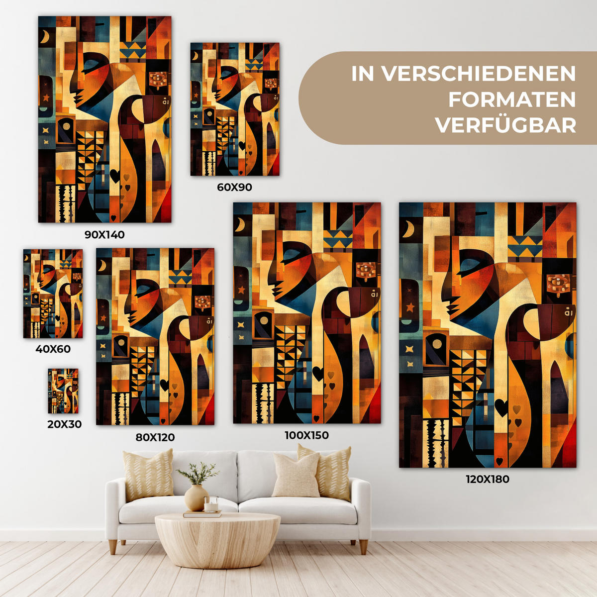 LEINWANDBILD Figuren - Abstrakt - Symbole 80x120 cm - Terracotta, Textil (80/120cm) - MuchoWow