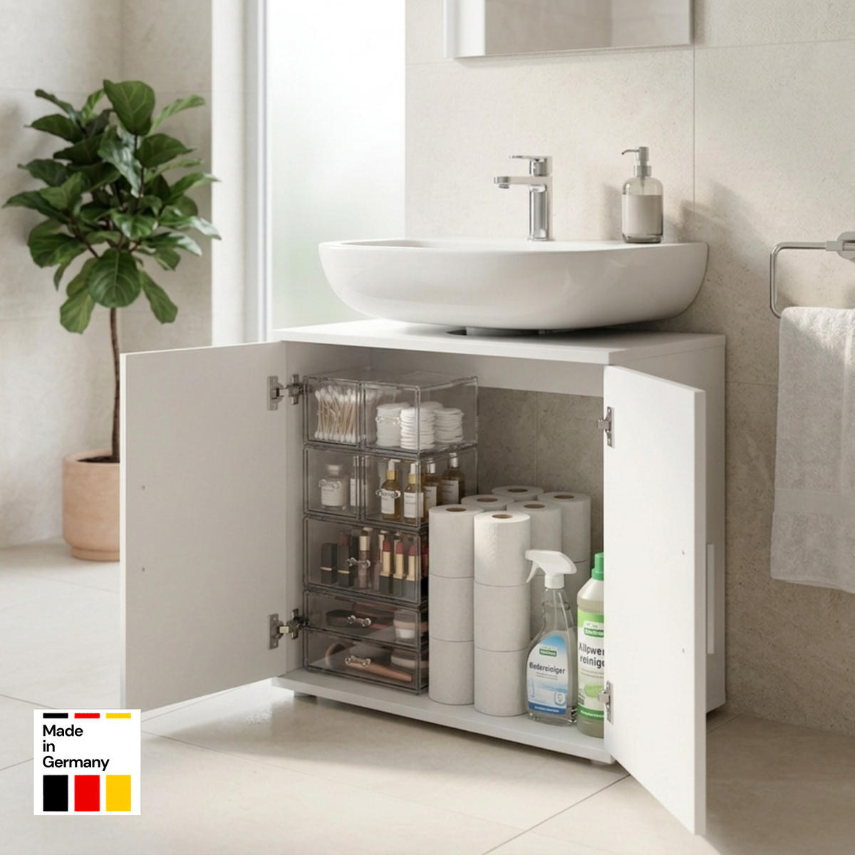 BADEZIMMERSCHRANK mit 2-Türen in Weiß - Weiß, Holzwerkstoff (70/60/34cm) - Home Collective