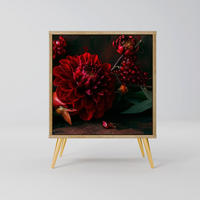 SIDEBOARD DAHLIAS AND POMEGRANATES, Eichefarben, 57,5x42x75,5 cm, Goldfarbene Metallfüße - Eichefarben/Goldfarben, Holzwerkstoff/Metall (57.5/75.5/42cm) - SpaceRebels