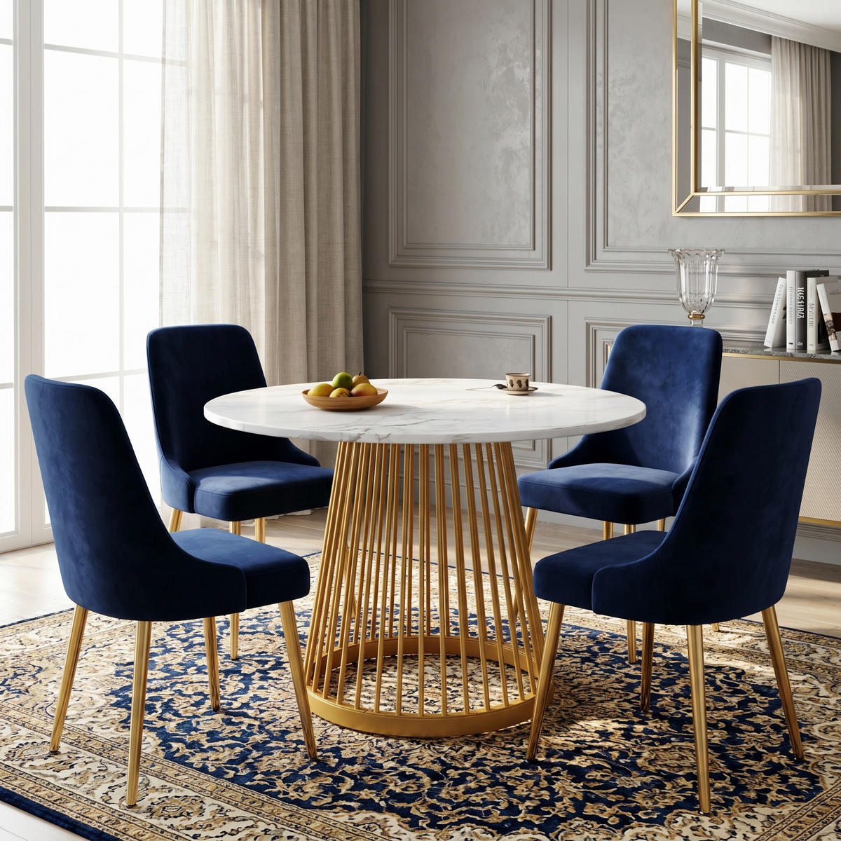 ESSTISCH runder marmor-optik & gold Ø 80 cm für 4 personen - Goldfarben, Holzwerkstoff (80/80/76cm) - Urban Meuble