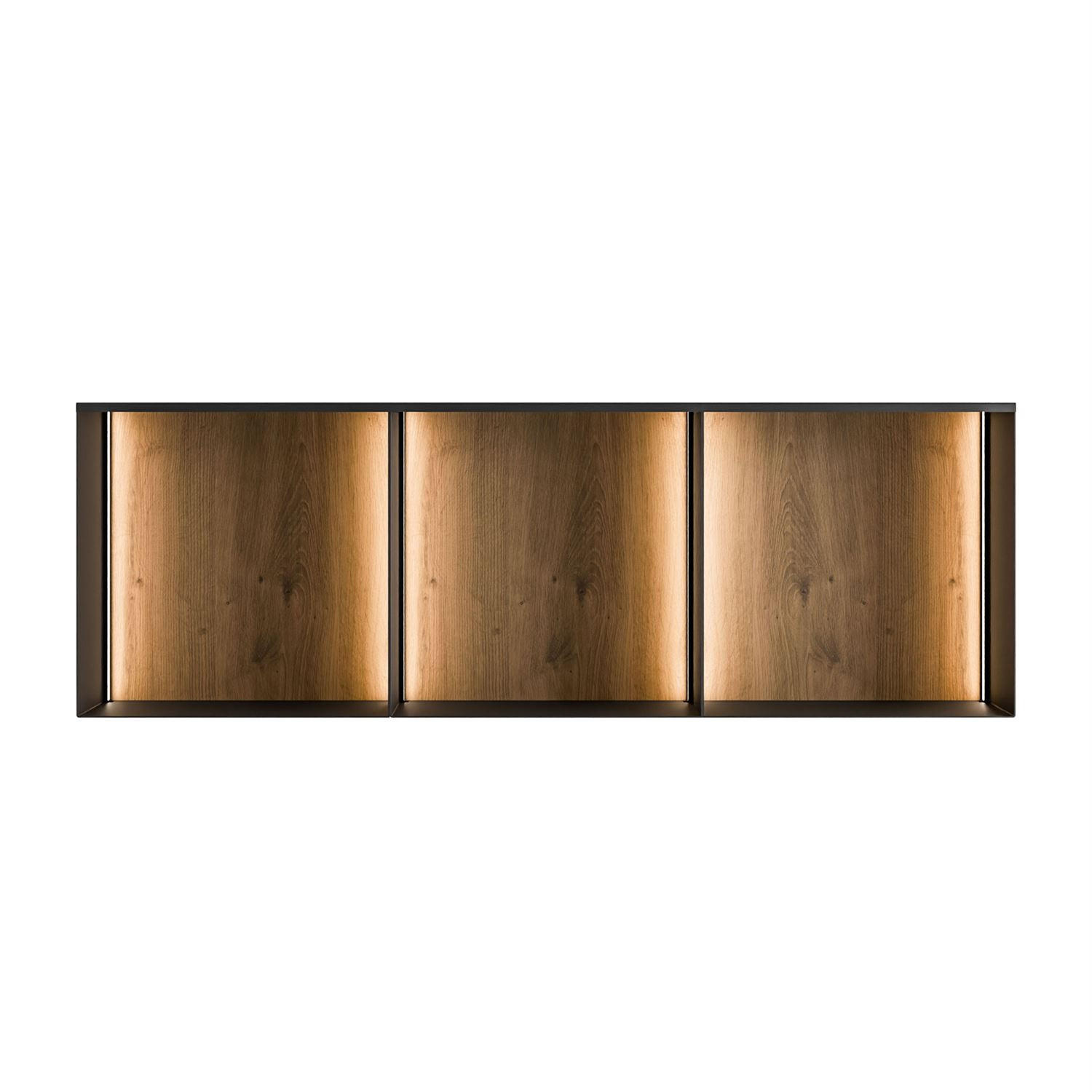 METALLREGAL QUADRO II mit LED-Beleuchtung - Schwarz/Eiche Artisan, Holzwerkstoff (33/99/20cm) - Lookway