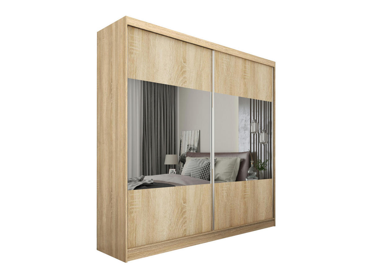 KLEIDERSCHRANK mit Spiegel-Schiebetüren und Aluminium-Leisten, LED-Beleuchtung - CELI - 200 cm Sonoma - Sonoma Eiche, Holzwerkstoff (200/216/61cm) - ALTDECOR