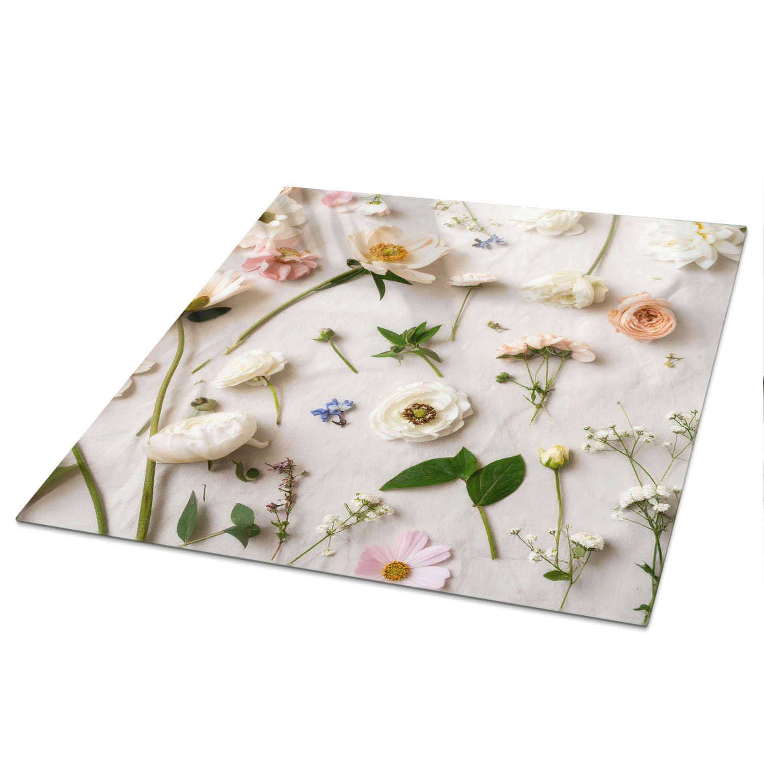TISCHPLATTE 50x50 cm – Florale Eleganz - Weiß, Glas (0.4/50/50cm) - Wallfluent
