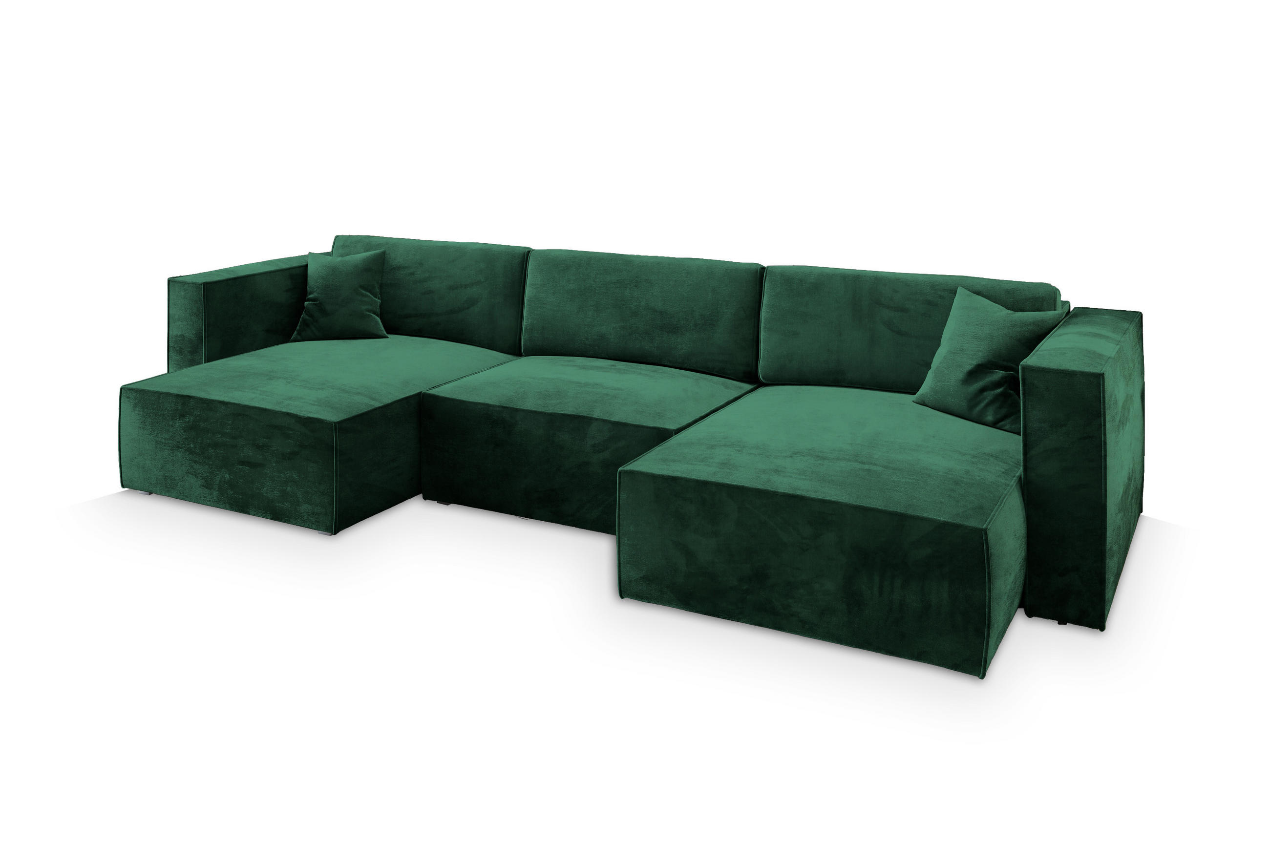 WOHNLANDSCHAFT SARMO M Grün Velours-Stoff mit Schlaffunktion - Grün, Holz (347/70/148cm) - MASSENO