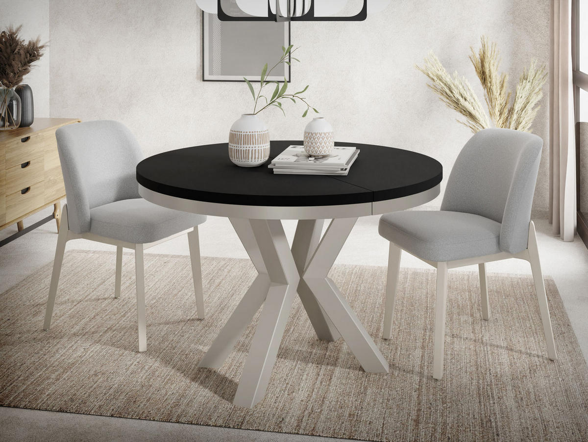 ESSTISCH Clara Grau-Beige runder ausziehbarer, Schwarz 100-180/100/76 cm - Schwarz/Grau, Holzwerkstoff/Metall (100/100/76cm) - WFL GROUP