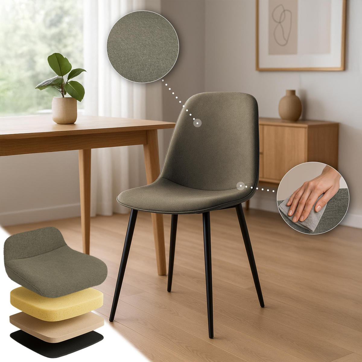 ESSZIMMERSTUHL 4er Set Stoff Taupe - Taupe/Schwarz, Textil/Metall (45/88/54cm) - CLP