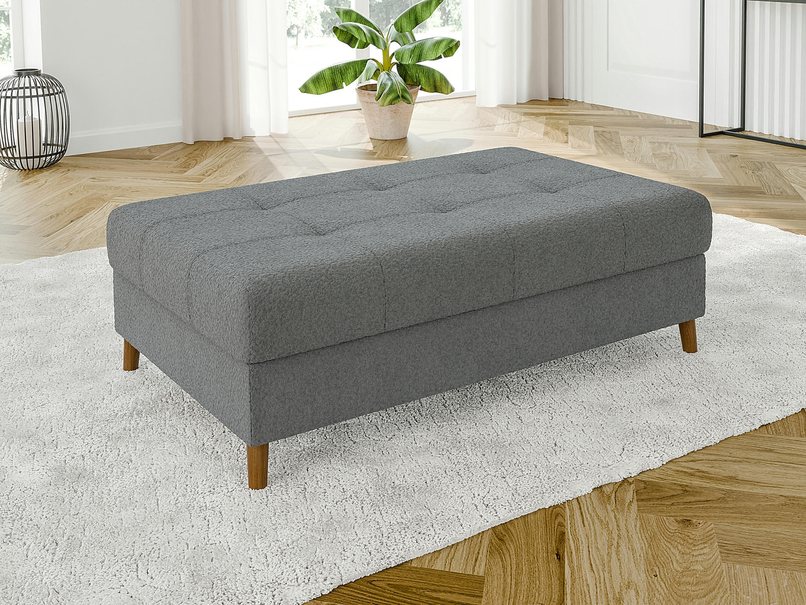 HOCKER Henrik Grau Boucle - Braun/Grau, Holz/Textil (118/40/73cm) - S-Style Möbel