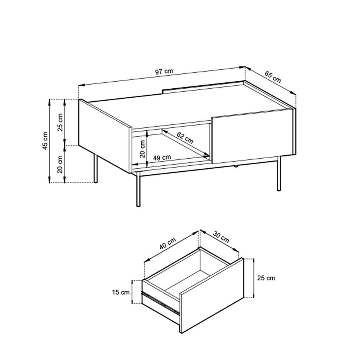 COUCHTISCH Croma 97x45x65 cm - Modern Wohnzimmertisch Gefertigt aus Robuster Laminierter Spanplatte - Kaschmir - Kaschmir, Holzwerkstoff (45/97/65cm) - Chilly