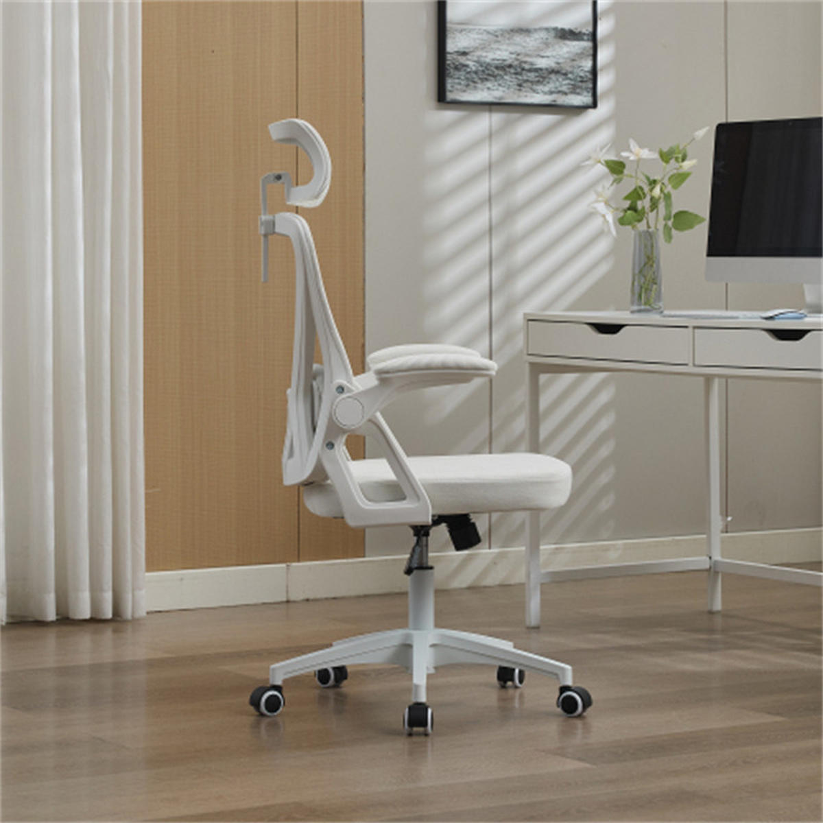 DREHSTUHL Ergonomisch Weiß, höhenverstellbar & drehbar, Metall-Stoff-Bezug, 58 x 65 x 108 cm - Weiß, Kunststoff (65/108/58cm) - Albatros