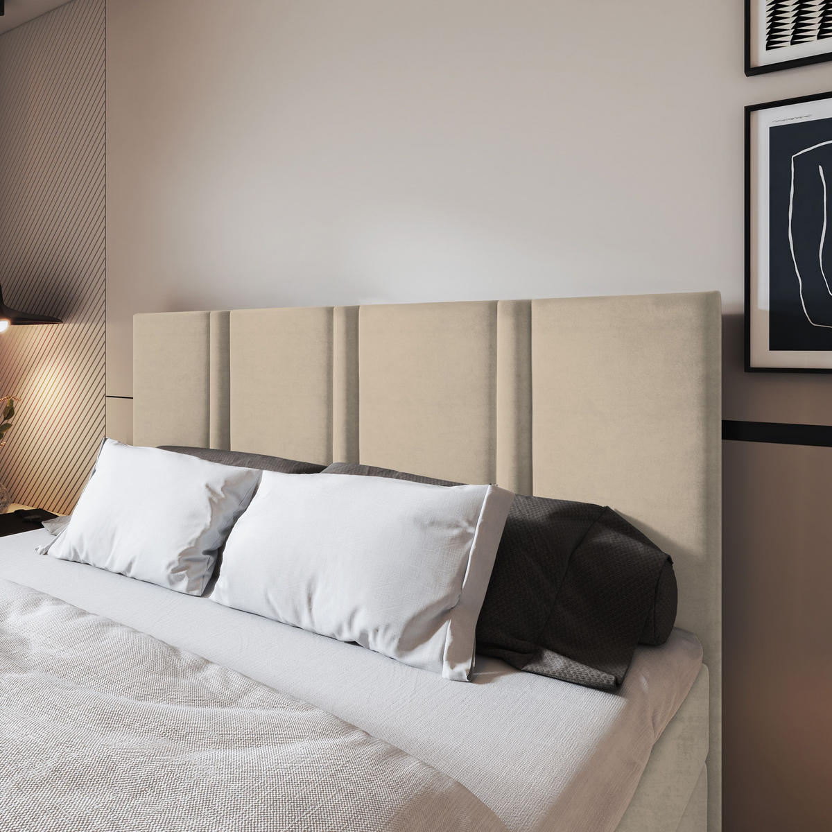 BOXBETT LARIO 180x200 cm mit Matratze und Topper - Beige - Beige, Holz (180/200cm) - MASSENO