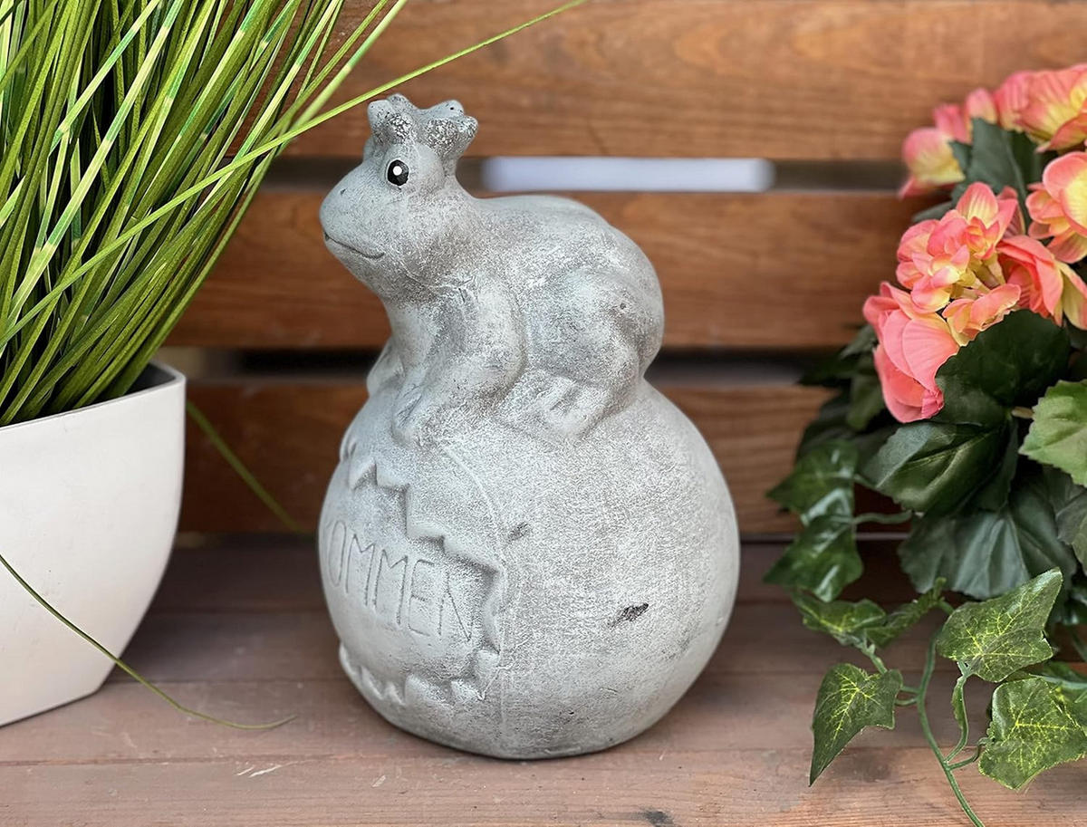 STEINFIGUR Frosch auf Kugel Willkommen frostfest Steinguss - Grau, Stein (15/22/15cm) - stoneandstyle