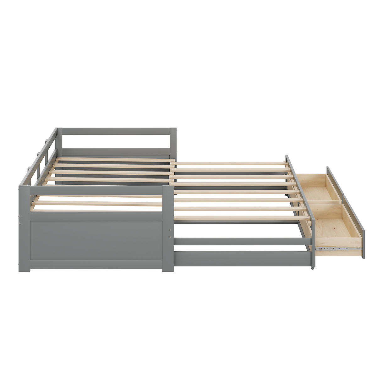 BETT ausziehbar 90/200 cm mit Schubladen Kiefernholz grau - Grau, Holz (90/200cm) - OKWISH