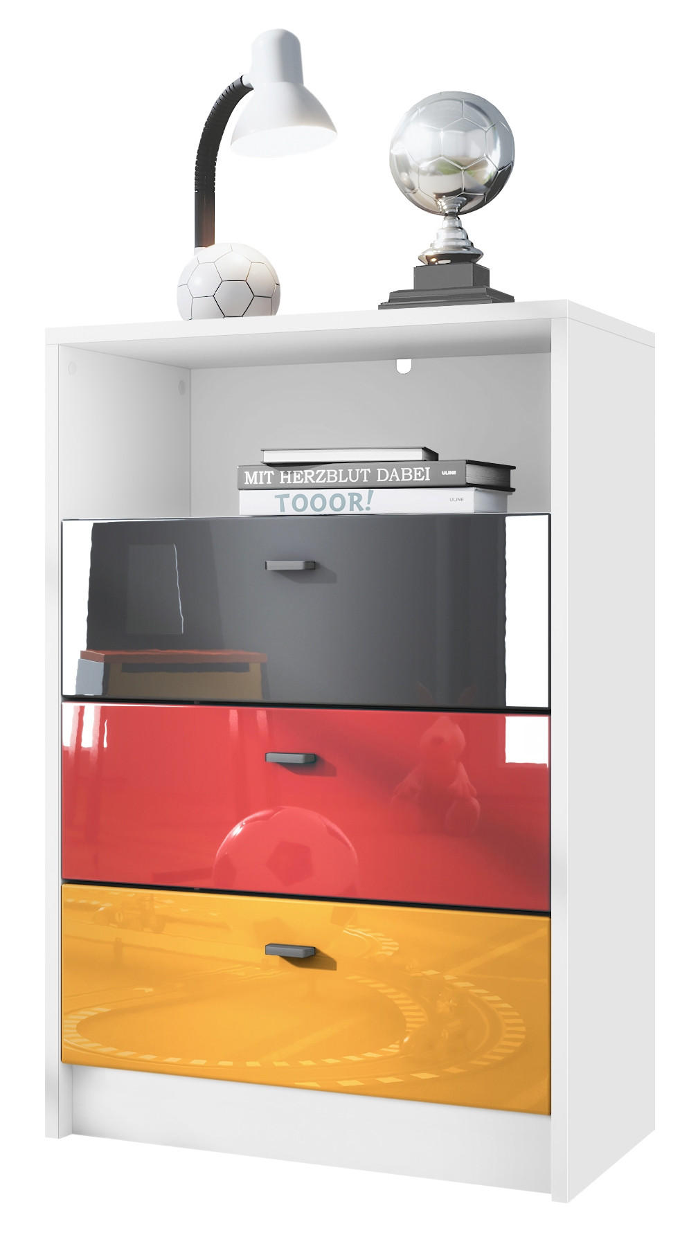 KOMMODE Pino Fronten Schwarz, Rot & Gold Hochglanz - Gelb, Holzwerkstoff (56/86/36cm) - Vladon