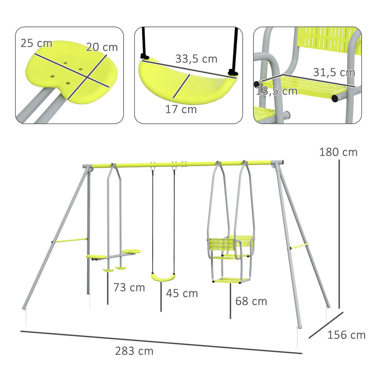 SCHAUKEL DE-17964 2 Vis-à-vis & Standardschaukel Grün - Grün, Metall (156/283cm) - ComfortXL