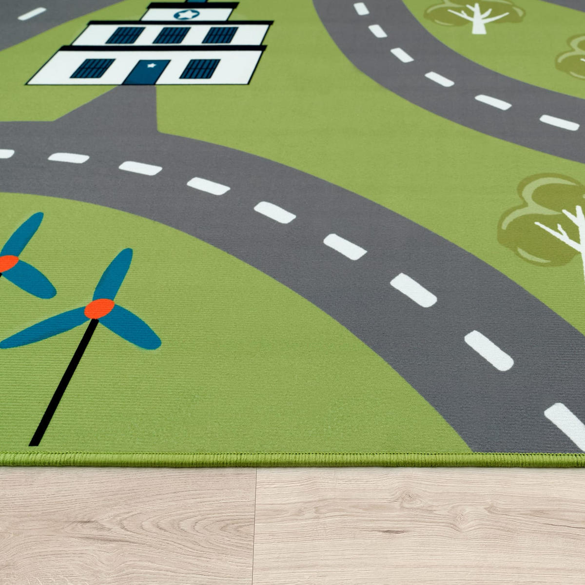 KINDERTEPPICH waschmaschinenwaschbar Verkehrsinfrastruktur‑Muster Kinderzimmer schmutzabweisend Grün Rechteckig 100x200 - Grün, Textil (100/200cm) - KADIMA DESIGN