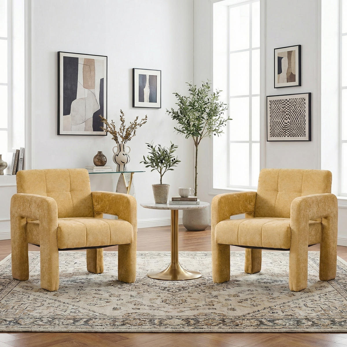 SESSEL Nordic Style aus Chenille mit ergonomischen Armlehnen - Gelb, Textil (67.5/74.5/69cm) - Urban Meuble