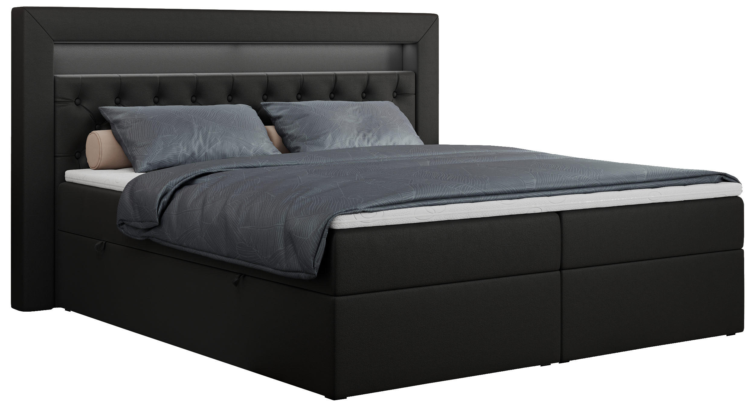BOXBETT GOLD-6 LED 120/200 Schwarz Kunstleder - H3 - Schwarz, Holz/Textil (120/200cm) - MKS
