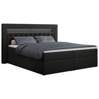 BOXBETT GOLD-6 LED 160/200 Schwarz Kunstleder - H3 - Schwarz, Holz/Textil (160/200cm) - MKS