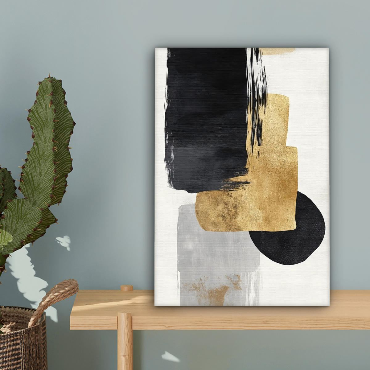 LEINWANDBILD Gold - Rechtecke - Kreise - Abstrakt Deko Wohnzimmer 20x30 cm - Weiß, Textil (20/30cm) - MuchoWow