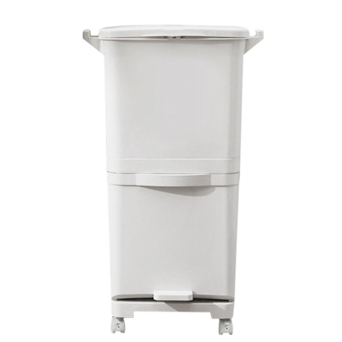 MÜLLEIMER 38L Mülltrennung 2-Stufig Rollen Kunststoff Weiß - Weiß, Kunststoff (42/73/28.2cm) - Livingandhome