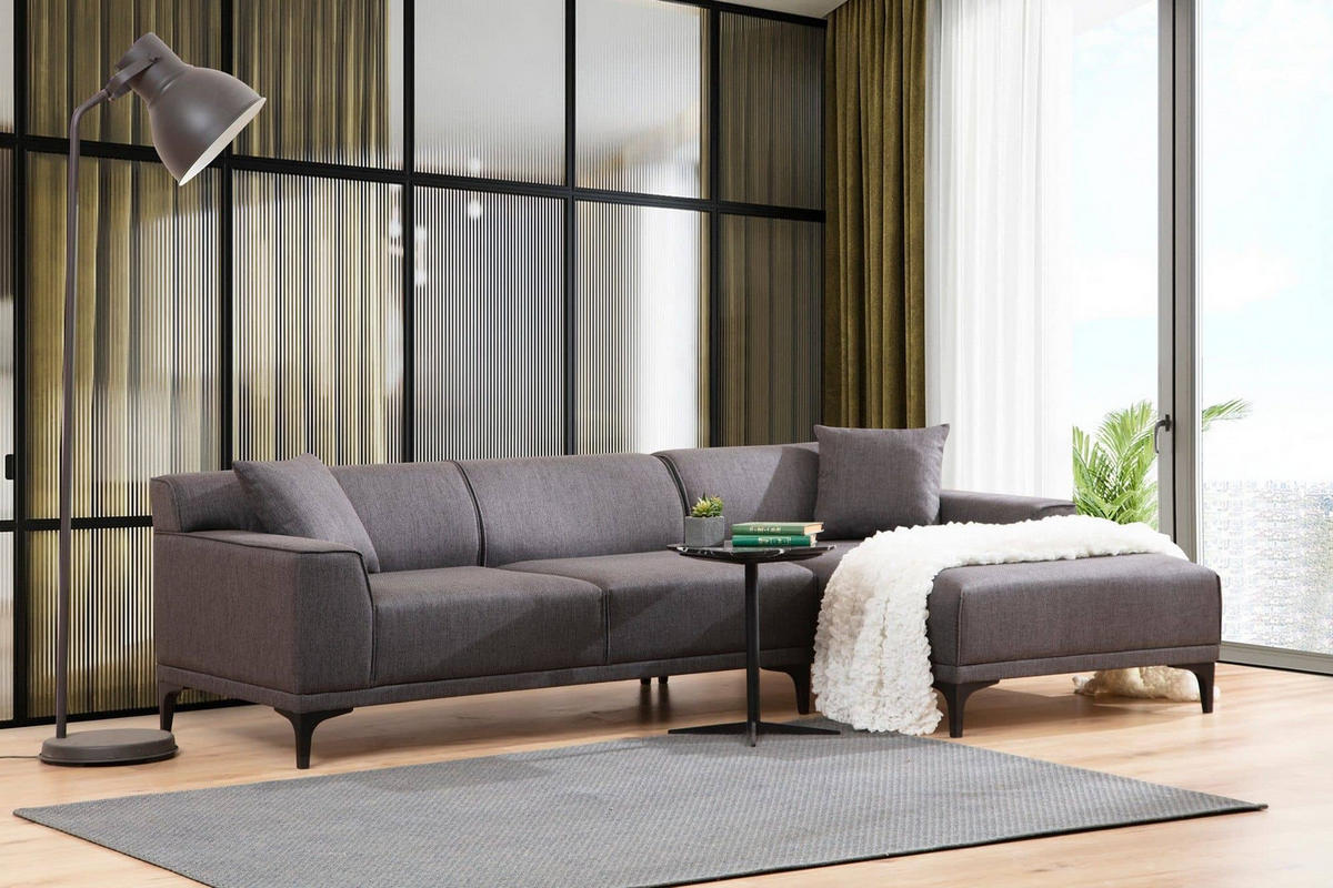 ECKSOFA modern inklusive Zierkissen - Anthrazit/Schwarz, Holz/Kunststoff (145/250cm) - myHomelando