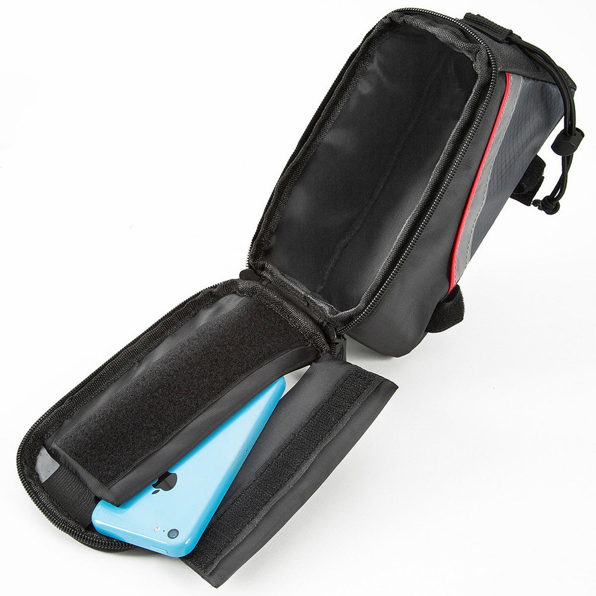 FAHRRADTASCHE mit Rahmen-Befestigung, 20,5 x 10 x 10,5 cm schwarz/grau/rot - Rot/Schwarz, Kunststoff (10/10.5/20.5cm) - tectake