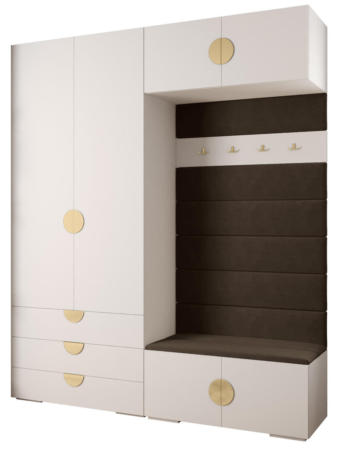 Abiks Möbel Garderoben-Set Weiß, Braun, Gold 200x236.7x47 cm