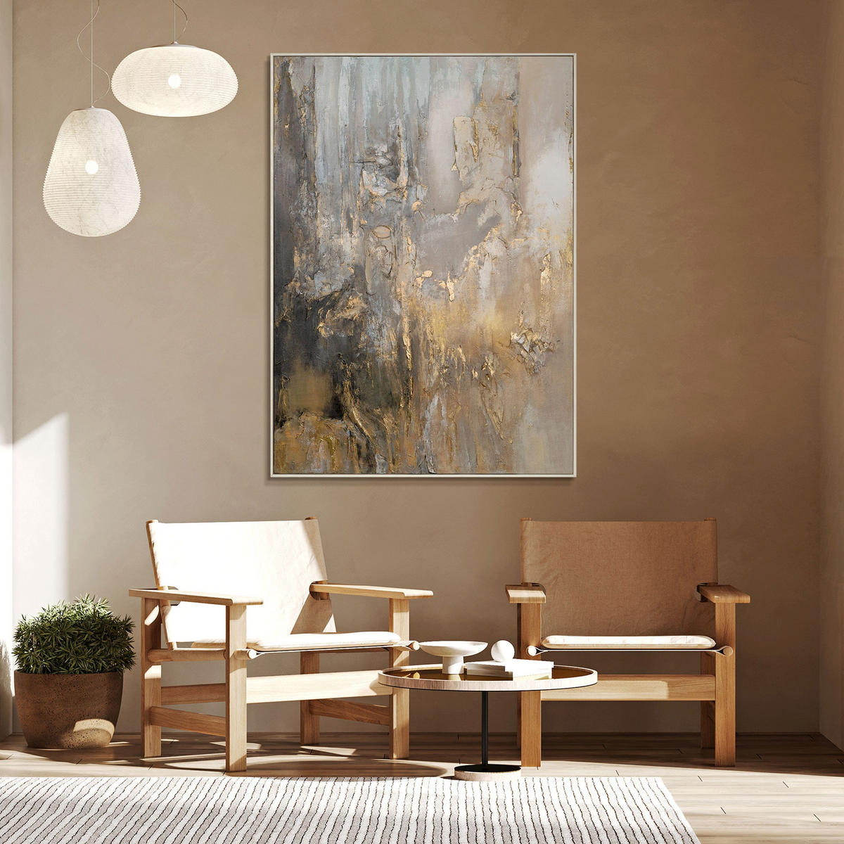 GEMÄLDE Goldene Horizonte Schattenfugenrahmen Gold 140x100 cm - Goldfarben, Holz (140/100cm) - YS-art gallery