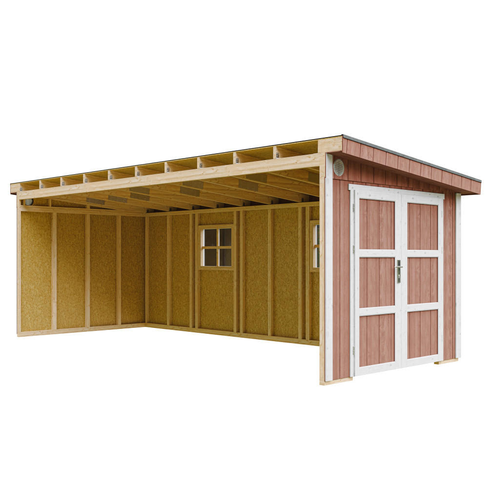 GARTENHAUS 14,3 m² - H231x248x648 cm - Ohne Boden und Seitenwand – M941B-REDWOOD RED - Rot, Holz (236/231/604cm) - Timbela