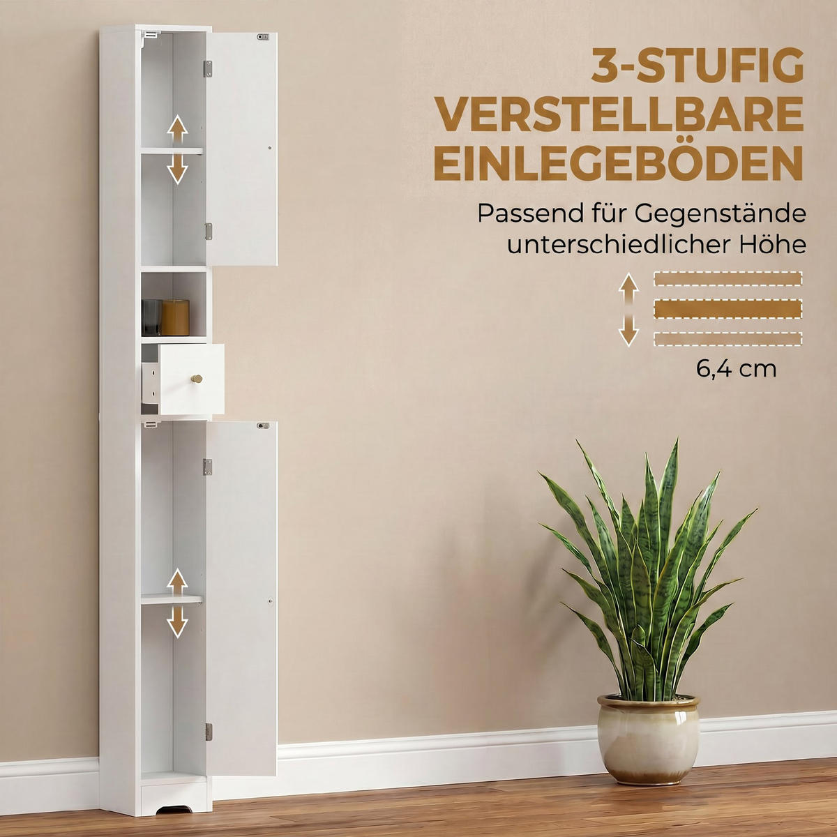 BADEZIMMERSCHRANK MDF Weiß - Weiß, Holzwerkstoff (20/185/20cm) - HOMCOM