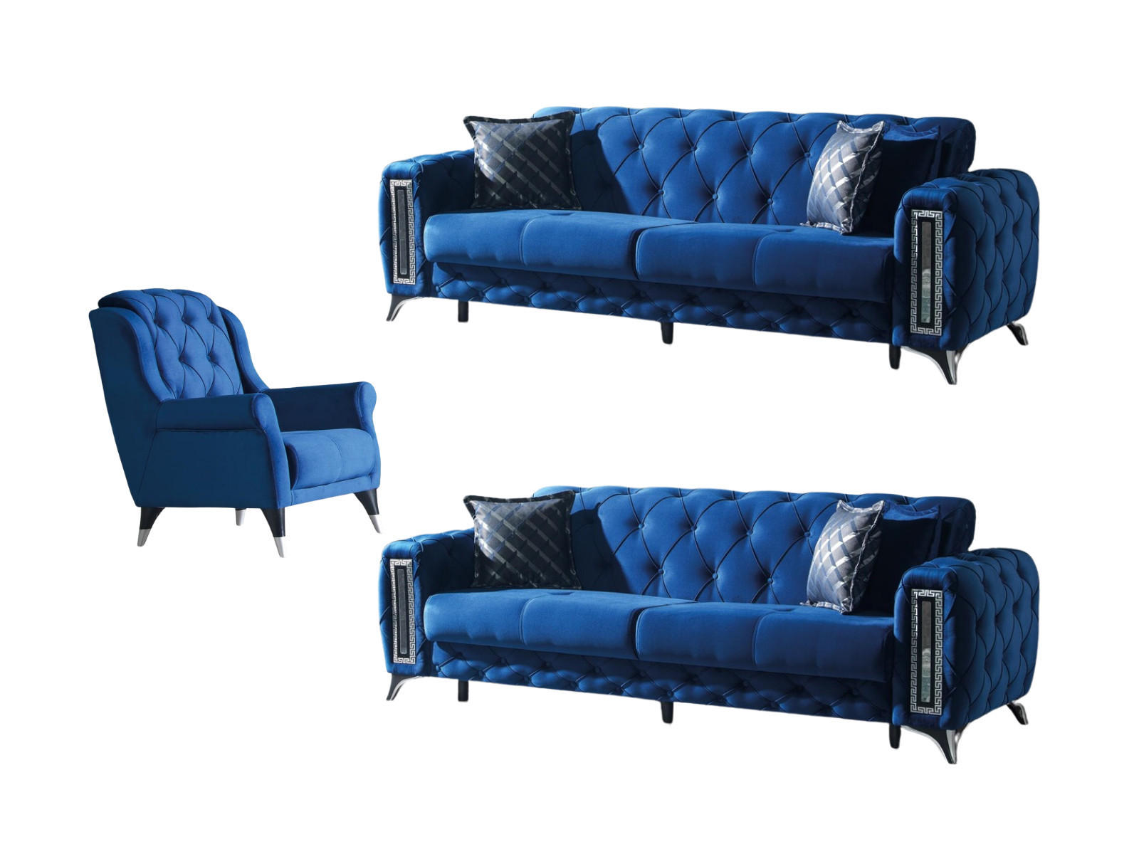 SITZGARNITUR Rosario, Blau Stellvariante 2+2+1 - Blau, Holzwerkstoff/Kunststoff (160/80/100cm)