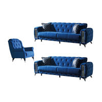 SITZGARNITUR Rosario, Blau Stellvariante 2+2+1 - Blau, Holzwerkstoff/Kunststoff (160/80/100cm)