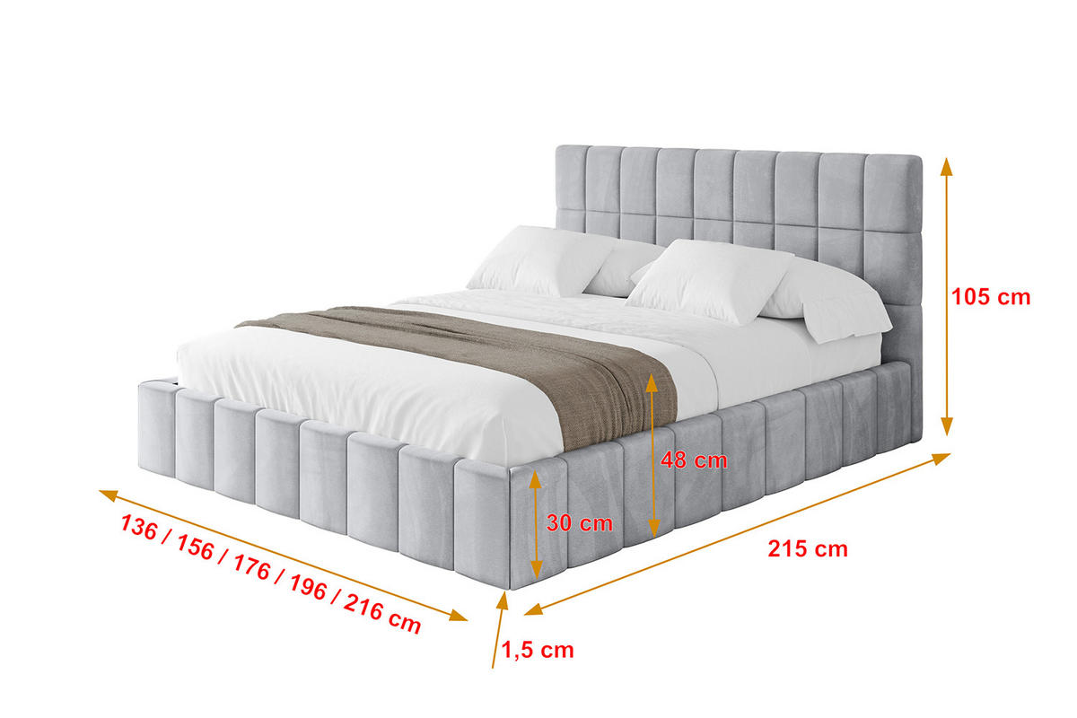 POLSTERBETT mit Bettkasten und Lattenrost, Boxbett ohne Matratze - AMEA 140x200 Hellgrau - Hellgrau, Holzwerkstoff/Textil (140/200cm) - ALTDECOR