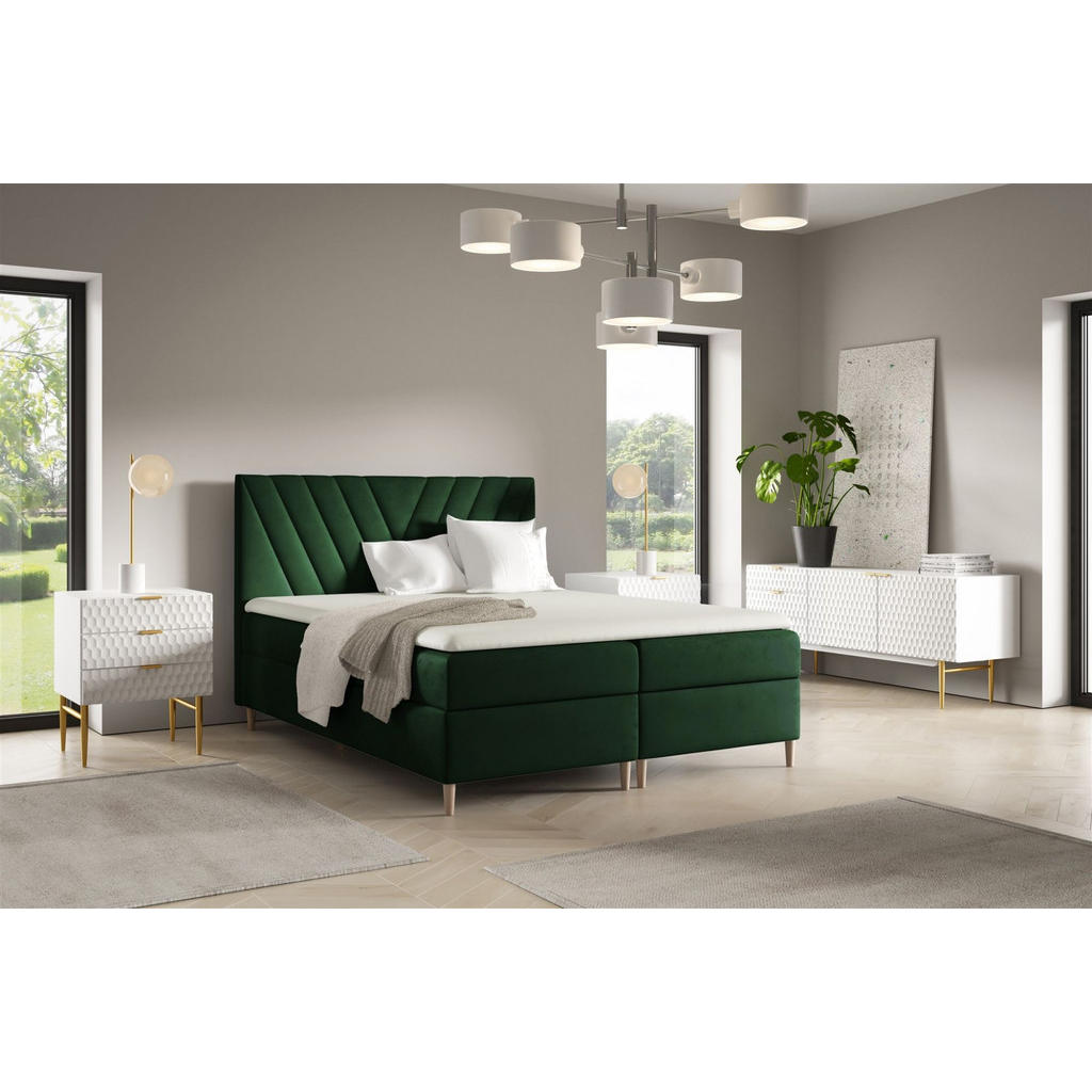 Thumbnail - Fun Möbel Boxbett, Grün, Textil, 200x200 cm, Schlafzimmer, Betten, Boxspringbetten