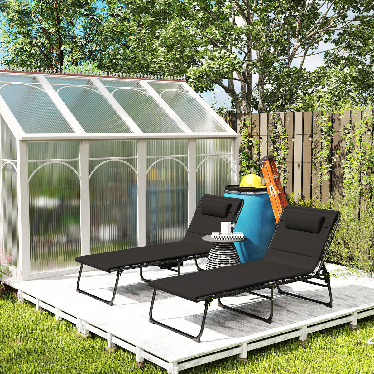 SONNENLIEGEN-SET 2 TLG. mit Kopfkissen Schwarz - Schwarz, Textil/Metall (68/36/189cm) - Outsunny